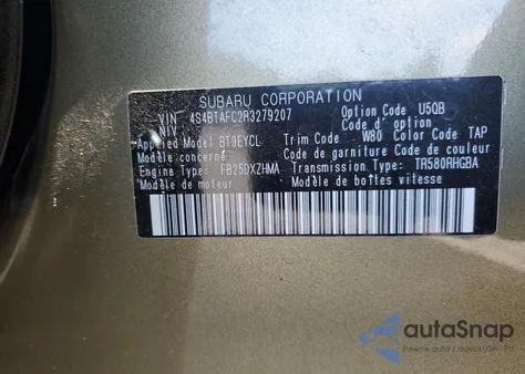 2024 Subaru Outback Premium из США, поврежденный, VIN 4S4BTAFC2R3279207